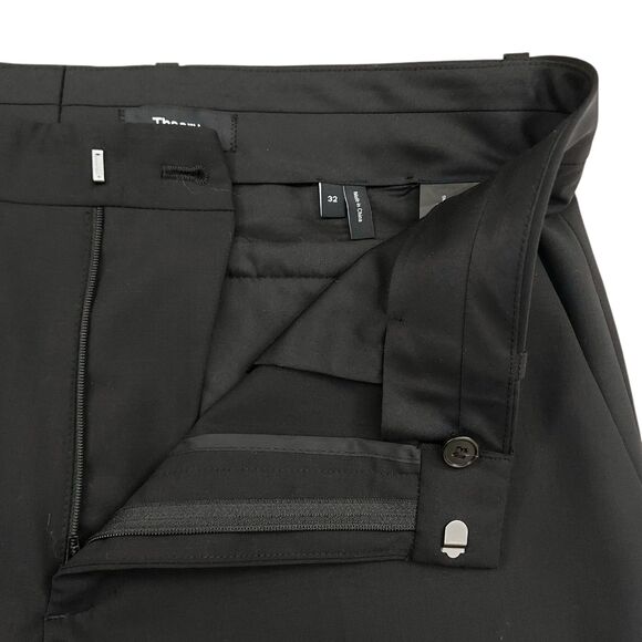 Theory Suit Pants Mens 32x31 Black Flat Front Straight Leg Wool Blend Office - Picture 3 of 12